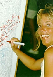 Janet leaving our slogan behind on the wall at Ruby's