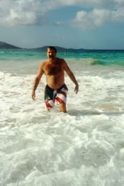 Jim coming out of the surf
