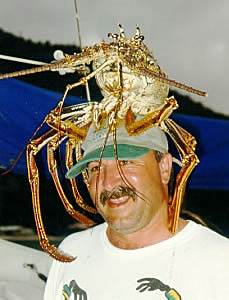 Jim using the large lobster as a hat