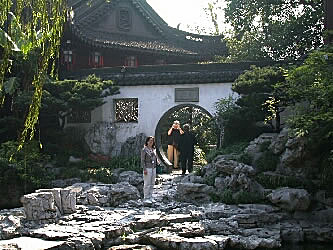 Anne by a Moon gate, Yuyuan Garden, Shanghai