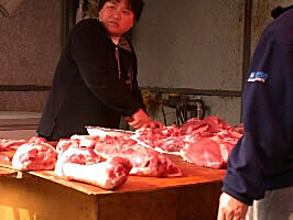 Fresh meat, open air market, Beijing