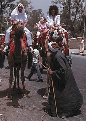 Riding camels at Giza