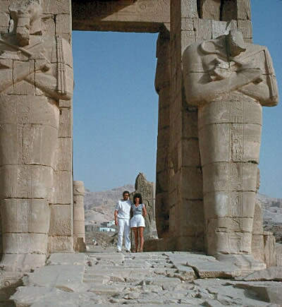 Anne and I between the Osiriac statues of Ramses II