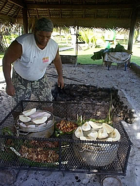 Preparing the Polynesian barbeque
