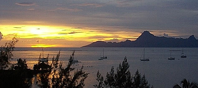 Sunset over Moorea and the Sea of the Moon channel