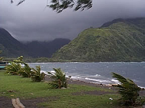 A wind and rain swept beach on Tahiti Nui